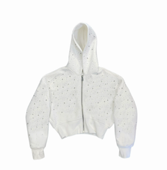 Sweat zippé court à strass femme EYDIZ blanc