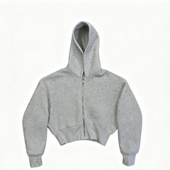 Sweat zippé court à strass femme EYDIZ gris