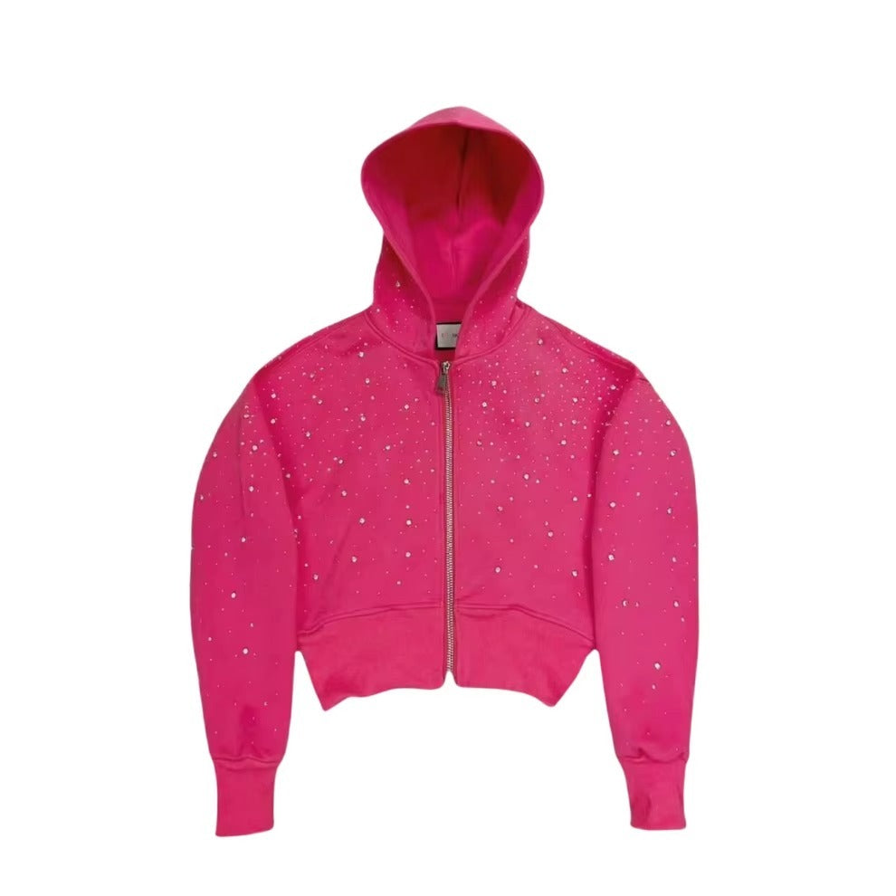 Sweat zippé court à strass femme EYDIZ rose
