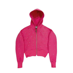 Sweat zippé court à strass femme EYDIZ rose